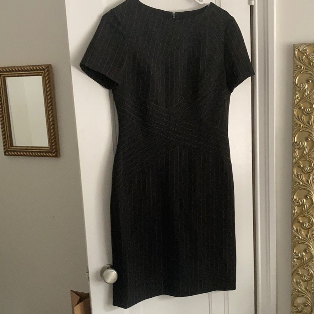 Tahari Shift Dress - Black with white pinstripe - Size 6